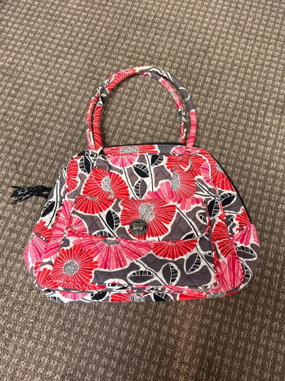 Vera Bradley Quilted Turnlock Floral Top-Handle Bag in Cherry Blossom pink & red